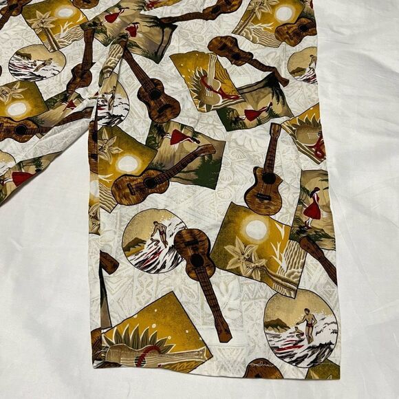 Y2K Vintage Hilo Hattie Cotton Capri Pants Wide Leg Surfer Ukulele Beach Print - Picture 4 of 11